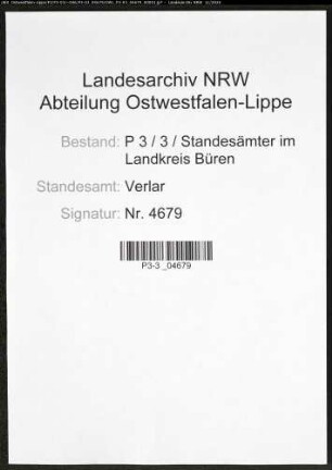 Sterberegister Standesamt Verlar