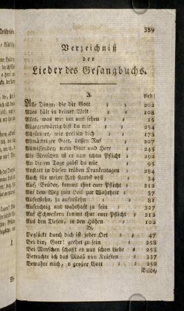 389-400, Verzeichnis der Lieder des Gesangsbuchs.