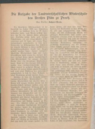 Die Aufgabe der Landwirtschaftlichen Winterschule des Kreises Plön zu Preetz. Von Direktor Kuhnert-Preetz.