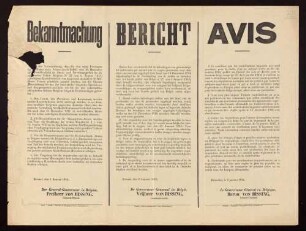 "Bekanntmachung" über die Kontributionsbestimmungen im besetzten Gebiet Belgiens