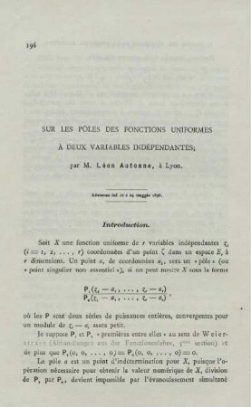 Sur les poles des fontions uniformes à deux variables indépendantes.