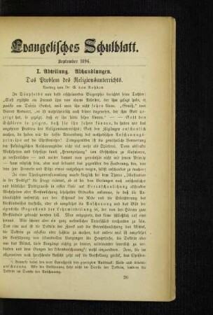 ¬Das¬ Problem des Religionsunterrichts : Vortrag