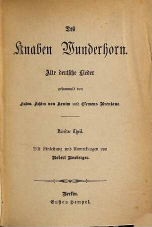 Des Knaben Wunderhorn : alte deutsche Lieder, 2