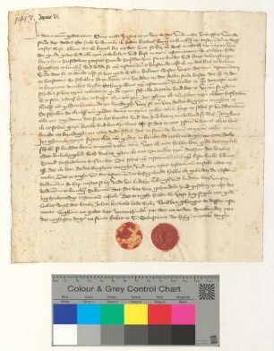 Testament des Lüneburger Bürgers Johan Krowel, besiegelt durch die Ratsmannen Ludeke Tobingh und Ludeke van Winsen.