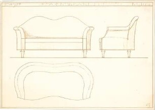 Bertsch, Karl; Möbelentwürfe - Sofa (Ansichten, Ansicht m. Schnitt)