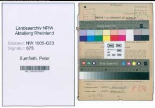 Entnazifizierung Peter Sumfleth , geb. 16.02.1888 (Lehrer)