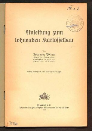 Anleitung zum lohnenden Kartoffelbau