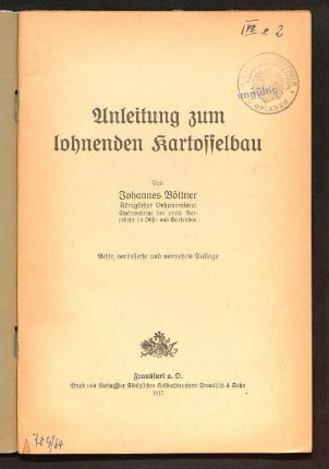 Anleitung zum lohnenden Kartoffelbau