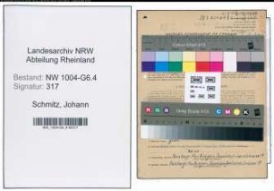 Entnazifizierung Johann Schmitz , geb. 28.04.1891 (Brandmeister)