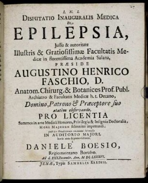 Disputatio Inauguralis Medica De Epilepsia