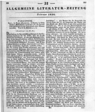 Ehrlich, C. G.: Methodischer Leitfaden für die Sprachbildungsübungen in der Unterclasse einer Elementarschule. Soest: Nasse 1834 (Beschluss von Nr. 30)