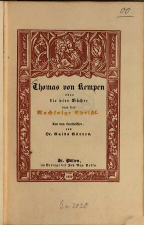 Thomas von Kempen oder die vier Bücher von der Nachfolge Christi