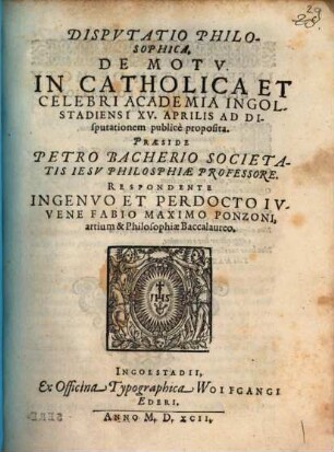 Dispvtatio Philosophica, De Motv