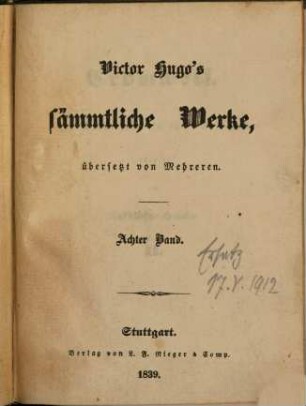 Victor Hugo's sämmtliche Werke, 8