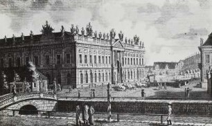 Berlin, Zeughaus, Ansicht mit der ehemaligen Opernbrücke und der alten Königswache