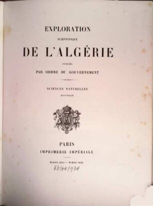 Exploration Scientifique De L'Algérie. [1]