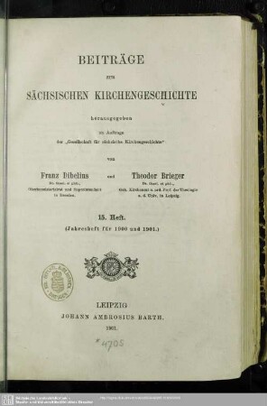 15.1900: Beiträge zur sächsischen Kirchengeschichte