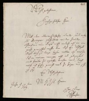 Brief von Christian Ludwig Gersten an Johann Friedrich von Uffenbach, Gießen, 19.1.1739