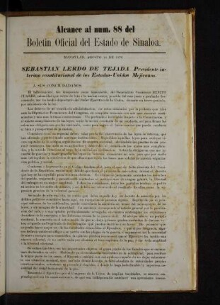 Alcance al num. 88 del Boletin Oficial del Estado de Sinaloa.