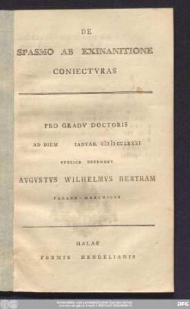 De Spasmo Ab Exinanitione Coniectvras