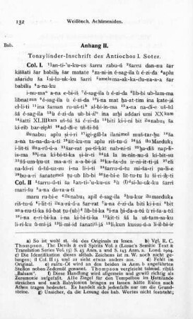 Anhang II. Tonzylinder-Inschrift des Antiochos I. Soter