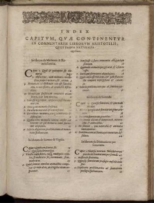 Index Capitum, Quae Continentur In Commentariis Librorum Aristotelis, Quos Parva Naturalia appellant