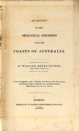 An account of some geological specimens from the coasts of Australia