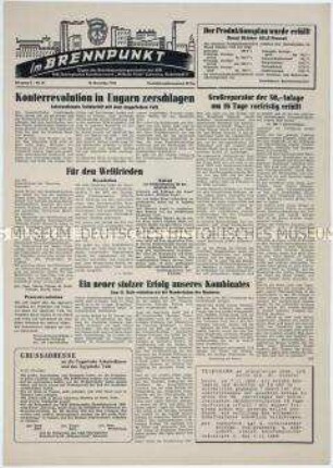 Betriebszeitung des VEB Thüringisches Kunstfaserwerk "Wilhelm Pieck" u.a. zum Ungarischen Volksaufstand und zur Sueskrise