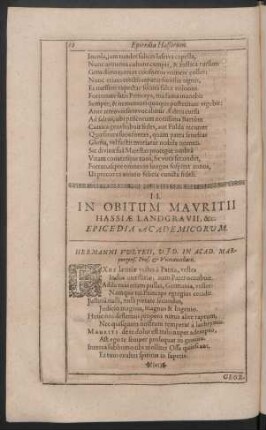 II. In Obitum Mauritii Hassiae Landgravii, &c. Epicedia Academicorum.
