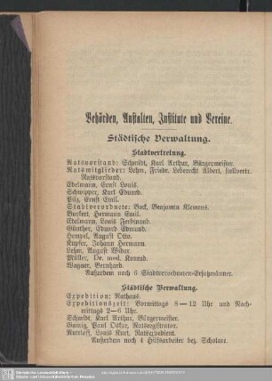 Behördenverzeichnis : Behörden, Anstalten, Institute und Vereine
