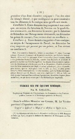 Expercice sur une équation numérique.