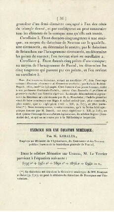 Expercice sur une équation numérique.