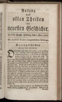 XLVIII. Nachl. Coburg, den 1. Dec. 1762.