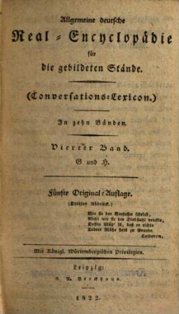 Allgemeine deutsche Real-Encyclopaedie für die gebildeten Stände : (Conversations-Lexicon) ; in zehn Baenden, 4. G und H
