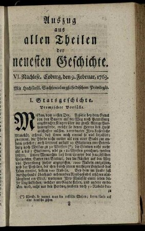 VI. Nachlese. Coburg, den 9. Februar, 1763.