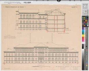 Soest (Soest) Archigymnasium Blatt 7 Schnitt, Ansichten 1928 1 : 100 62 x 80 Gisaldruck: Bogdan Gisevius, Berlin Hochbauamt Soest