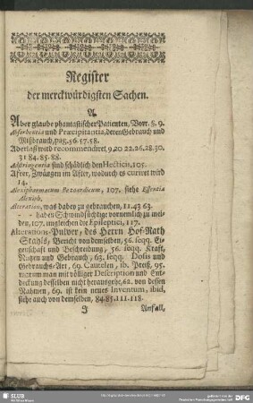 Register der merckwürdigsten Sachen