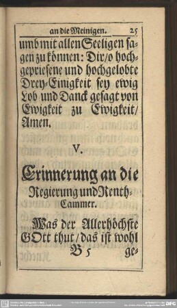 Erinnerung an die Regierung und Renth-Cammer