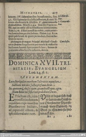 Dominica XVII. Trinitatis, Evangelium Luc. 14, v. 1.
