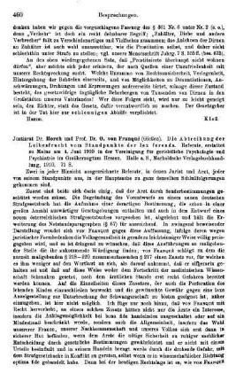 460-461, Horch und O. von Franqué. Die Abtreibung der Leibesfrucht vom Standpunkte der lex ferenda. 1910