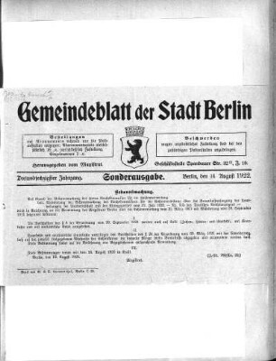 Sonderausgabe, 14. August 1922