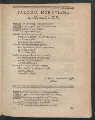 Parodia Horatiana ex I. Carm. Od. XIV.
