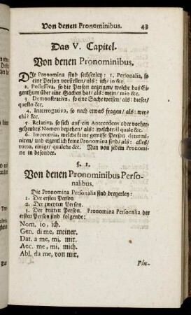Das V. Capitel. Von denen Pronominibus