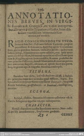 Annotationes Breves, In Virgilii Bucolica & Georgica, ex variis interpretibus, à Iohanne Frisio Tygurino collectae, Item difficilium vocabulorum interpretatio Germanica per eundem