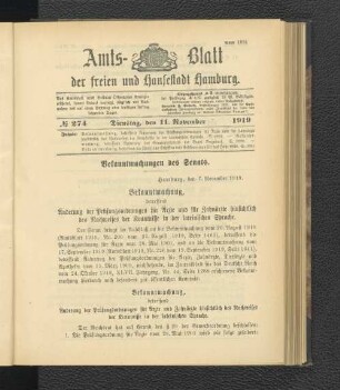 No.274, Dienstag, den 11. November 1919
