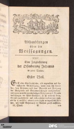 XXIV. Zergliederung der Offenbarung Erster Theil.