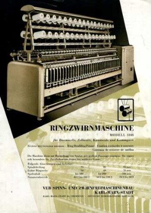 Heft "Ringzwirnmaschine Modell 3108"