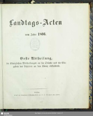 1866: Landtags-Acten / Die königlichen Mittheilungen
