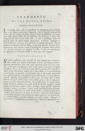 Frammento di una nuova opera sulla bellezza