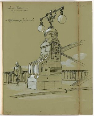 Brückenköpfe der Achenbachbrücke, Berlin-Tiergarten Monatskonkurrenz Juli 1903: Perspektivische Ansicht